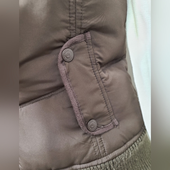 ♡ Y2K ♡ Hollister Brown Down Puffer Vest Fur Trimmed Hood Pompoms - Picture 9 of 12